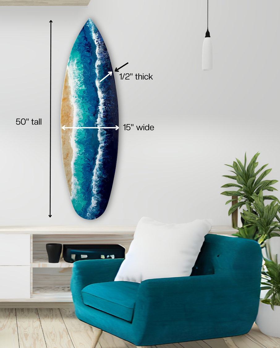 Ocean Serenity Surfboard Artwork - Original Handcrafted Acrylic Ocean Inspired Painting