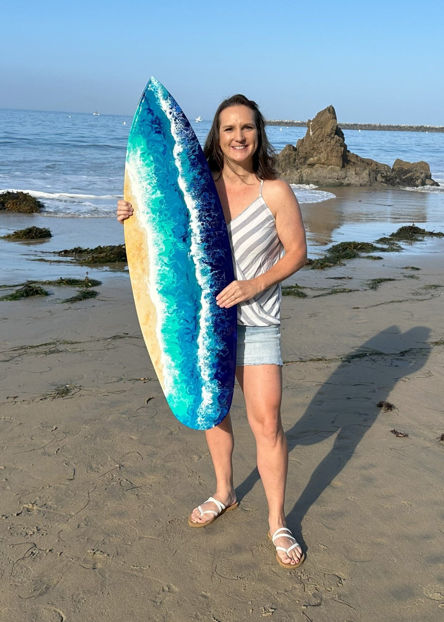 Ocean Serenity Surfboard Artwork - Original Handcrafted Acrylic Ocean Inspired Painting