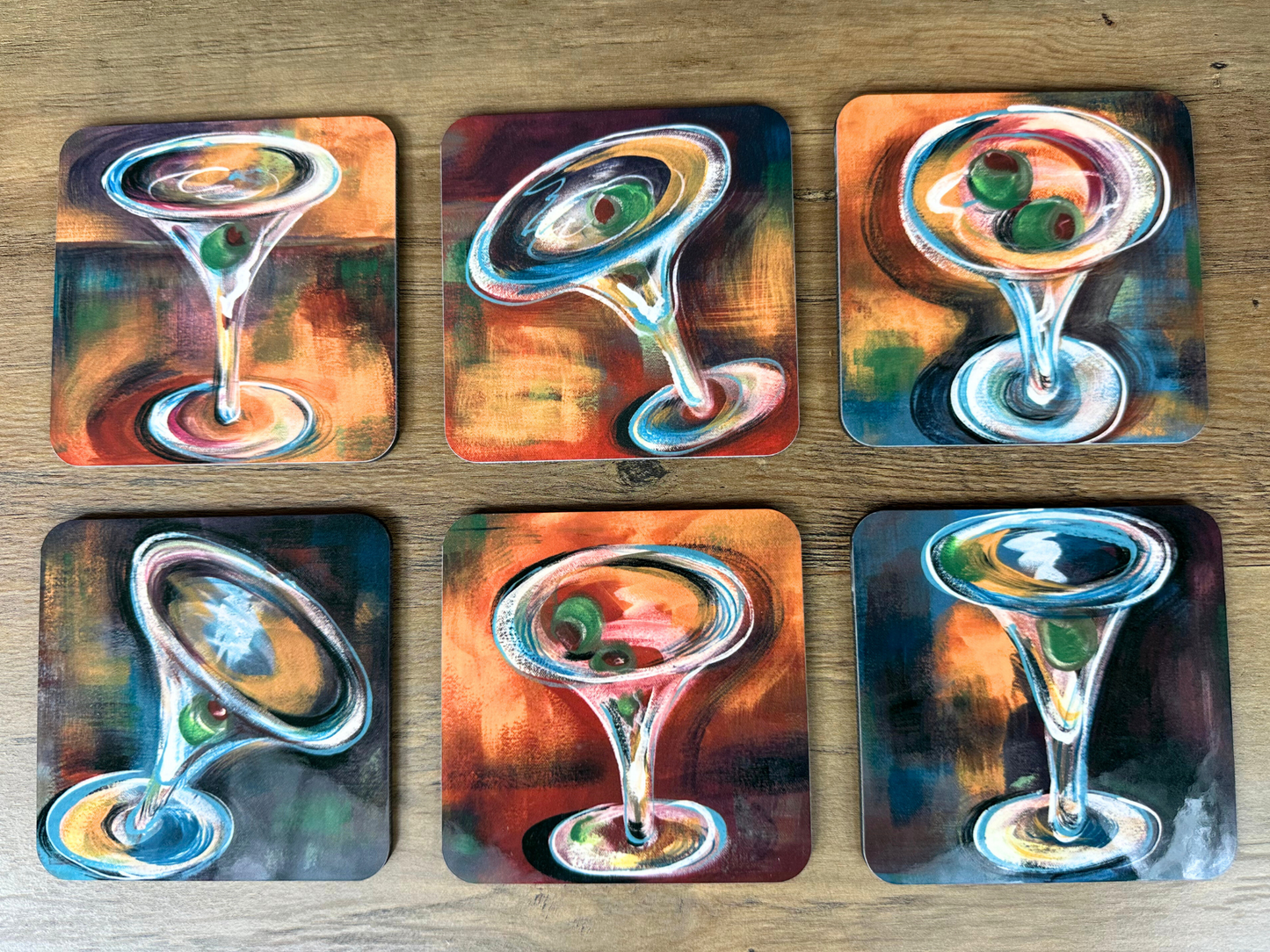 Martini Coasters Cool Colors Drink Themed Drink Table Art Table Protection