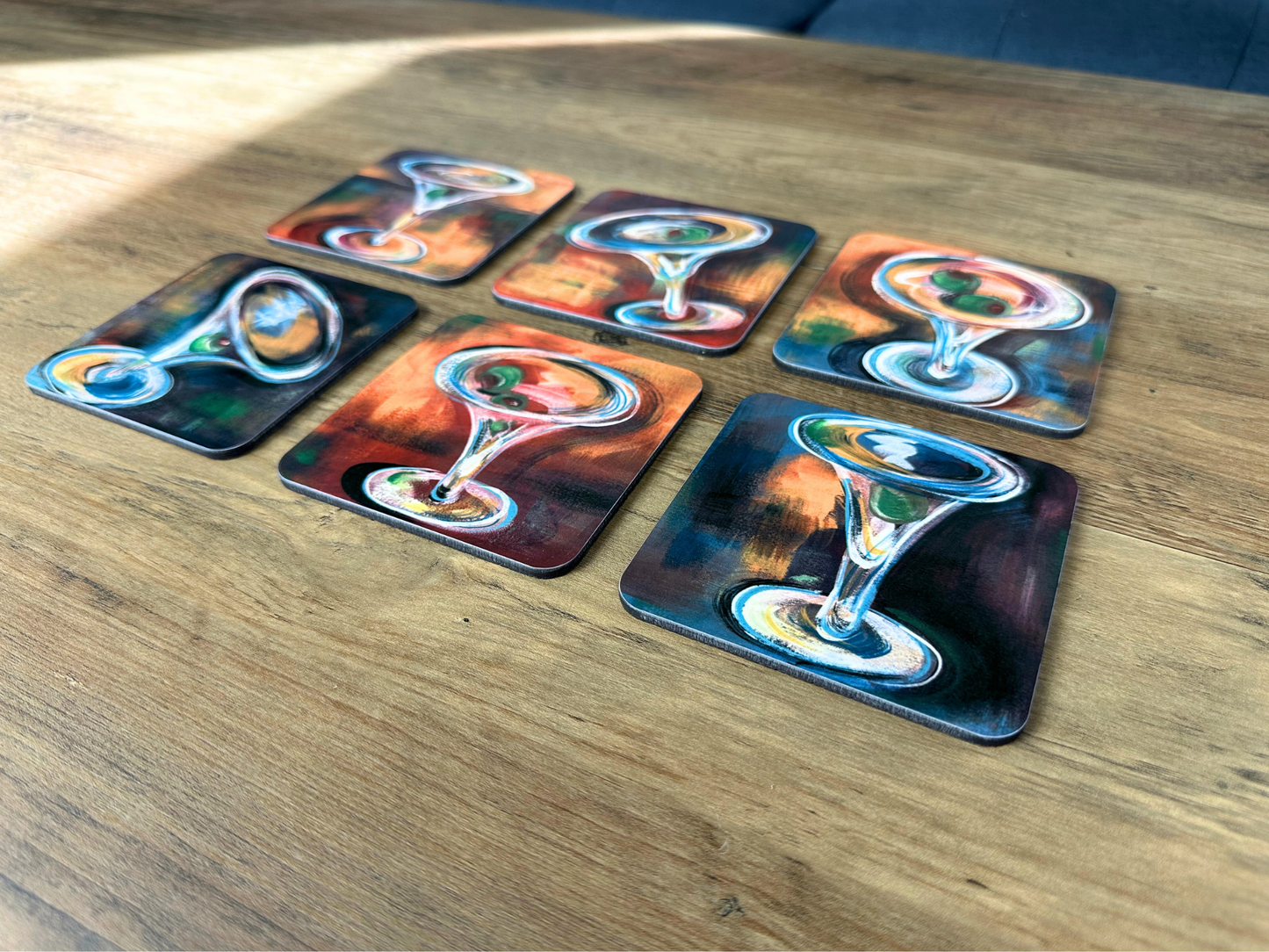 Martini Coasters Cool Colors Drink Themed Drink Table Art Table Protection