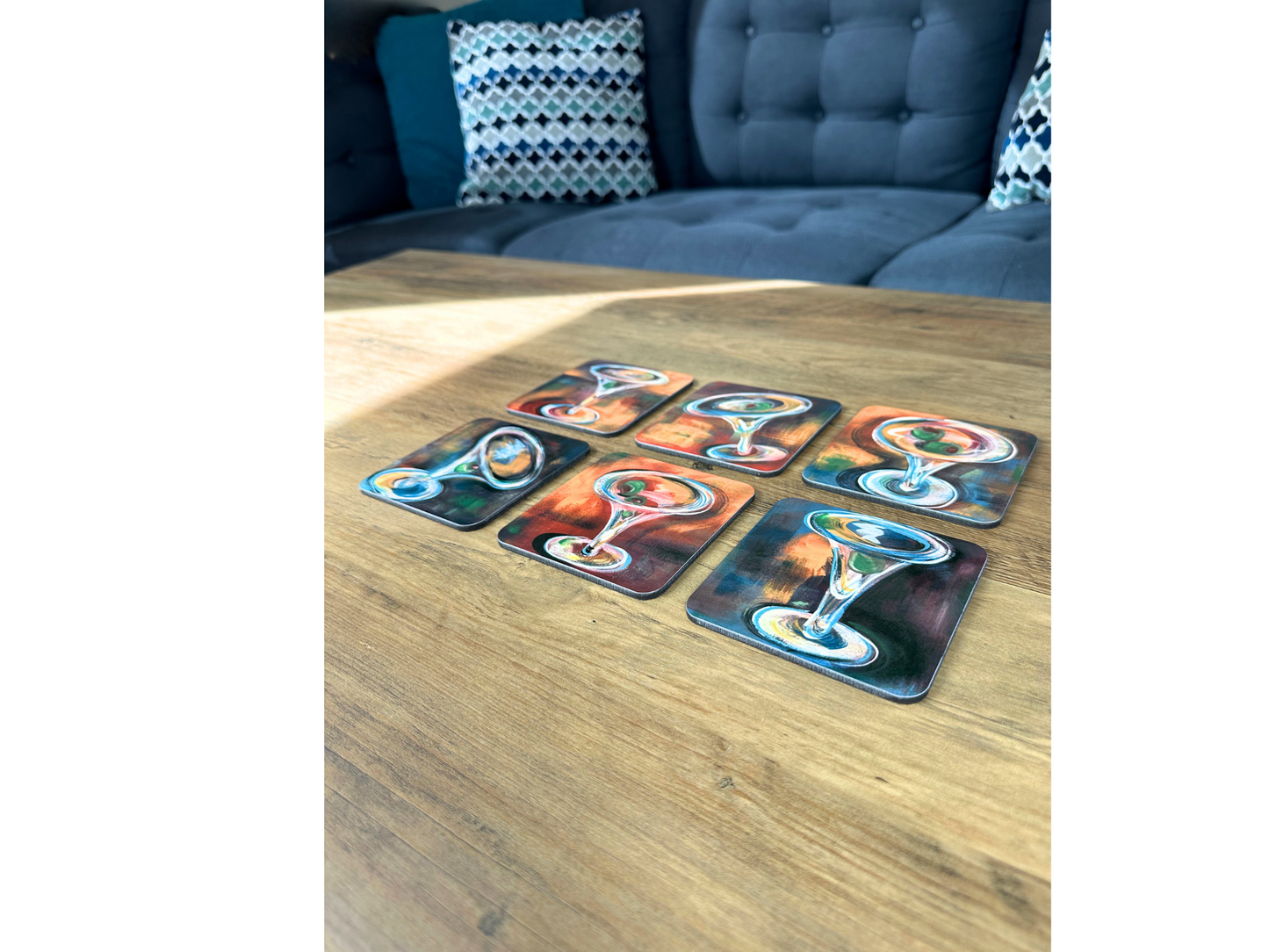 Martini Coasters Cool Colors Drink Themed Drink Table Art Table Protection