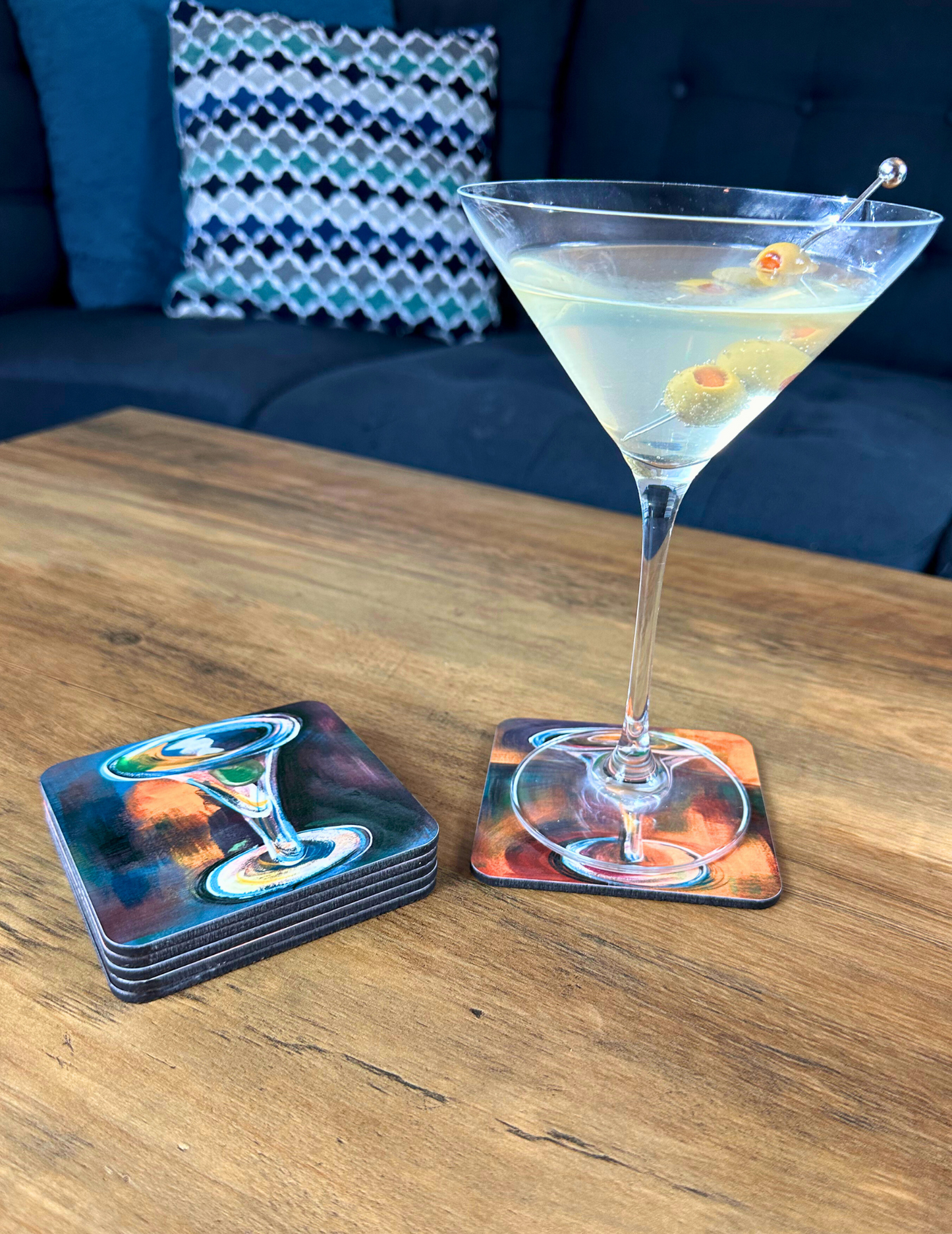 Martini Coasters Cool Colors Drink Themed Drink Table Art Table Protection
