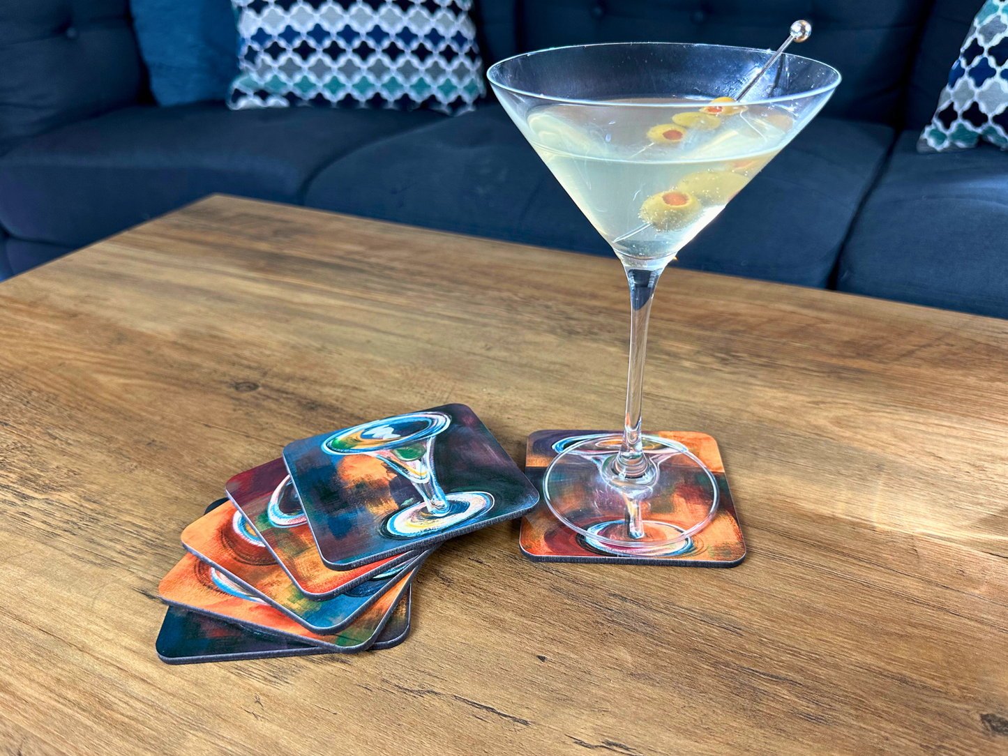 Martini Coasters Cool Colors Drink Themed Drink Table Art Table Protection