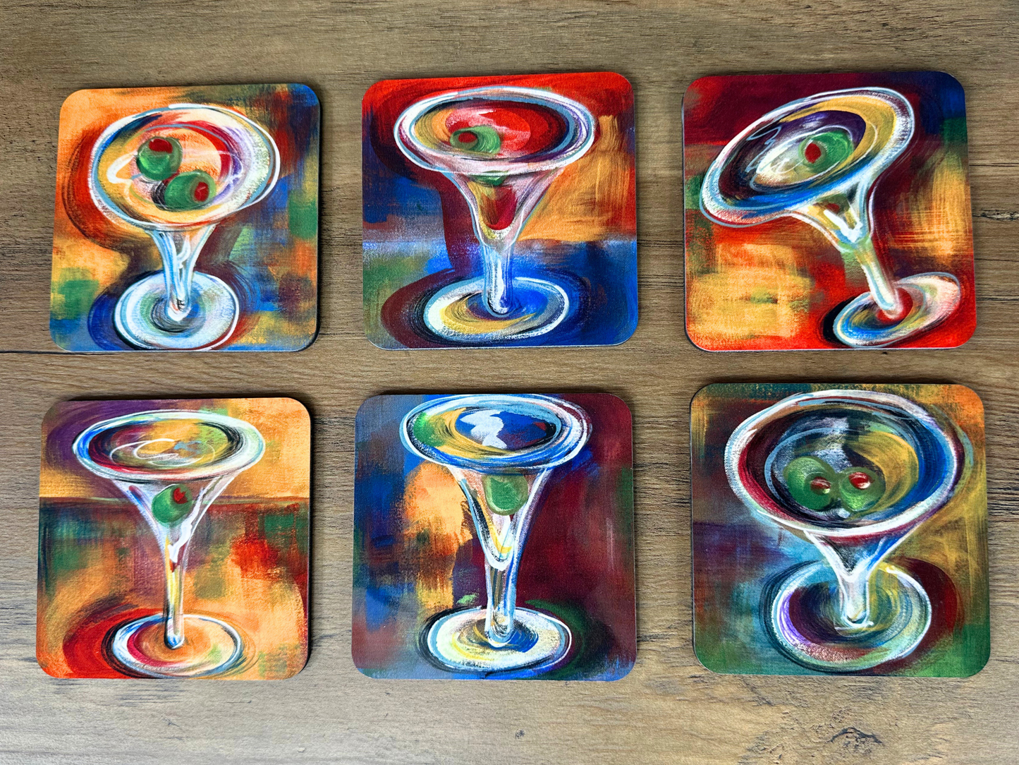 Martini Coasters Vivid Colors Art for your Table Bar Decor Cocktail Coasters