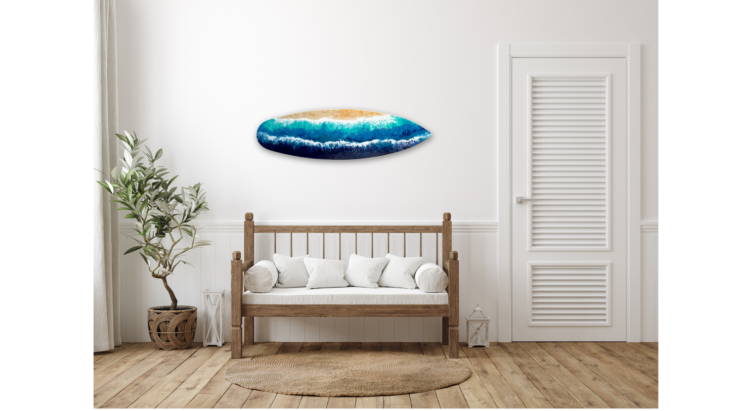 Ocean Serenity Surfboard Artwork - Original Handcrafted Acrylic Ocean Inspired Painting