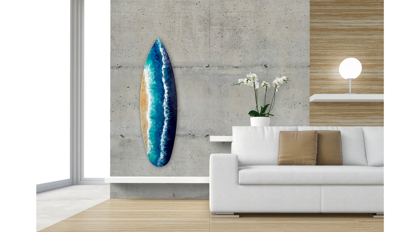 Ocean Serenity Surfboard Artwork - Original Handcrafted Acrylic Ocean Inspired Painting