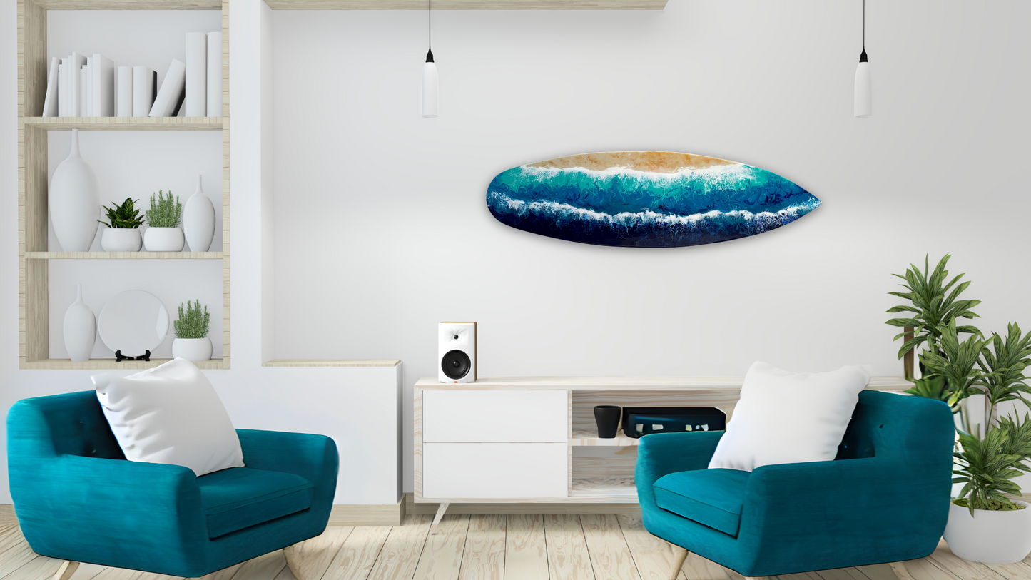 Ocean Serenity Surfboard Artwork - Original Handcrafted Acrylic Ocean Inspired Painting