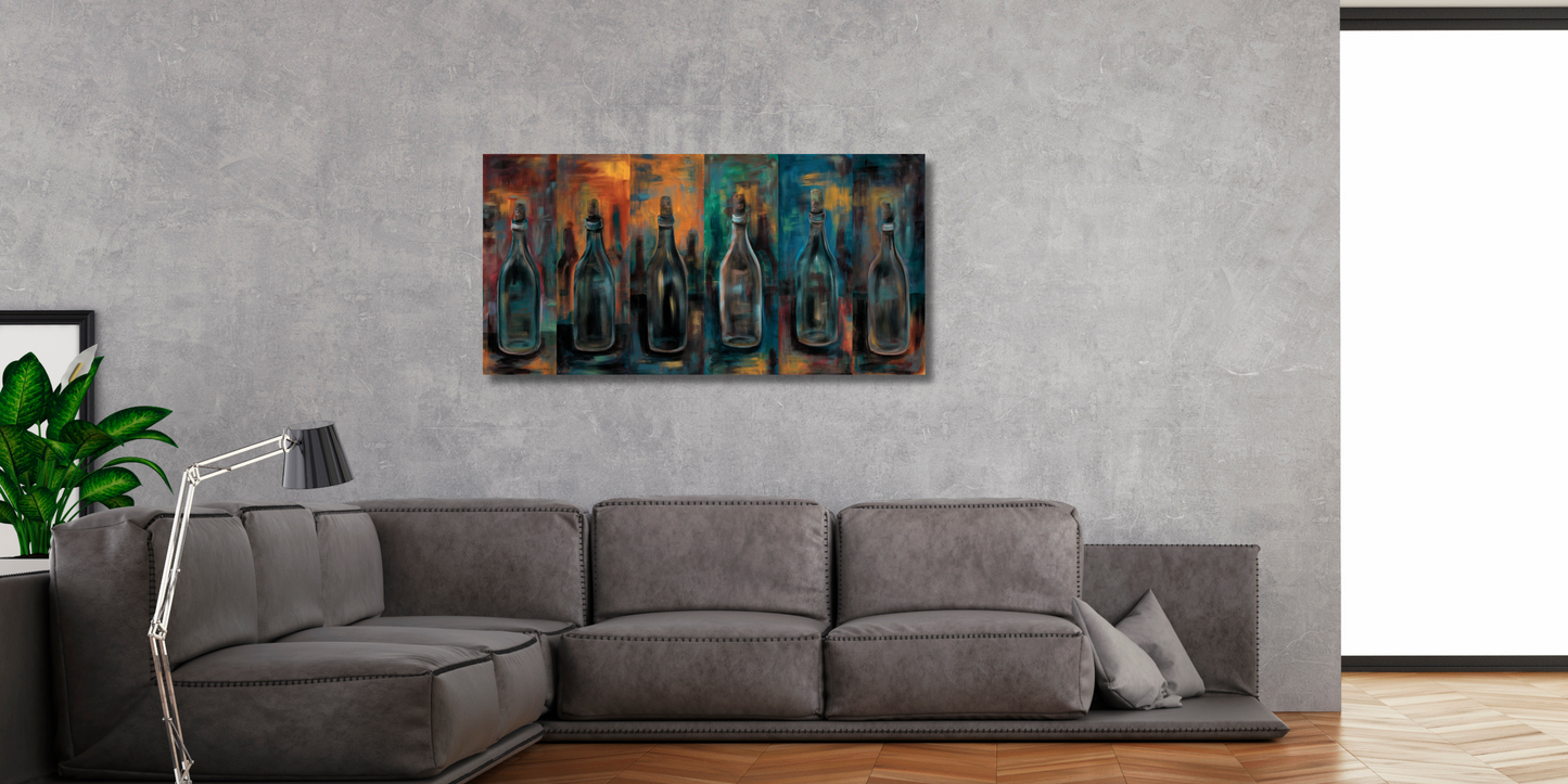 Abstract Elegance: Wine Bottle Series - Wine Bottle Wall Art Wrapped Canvas