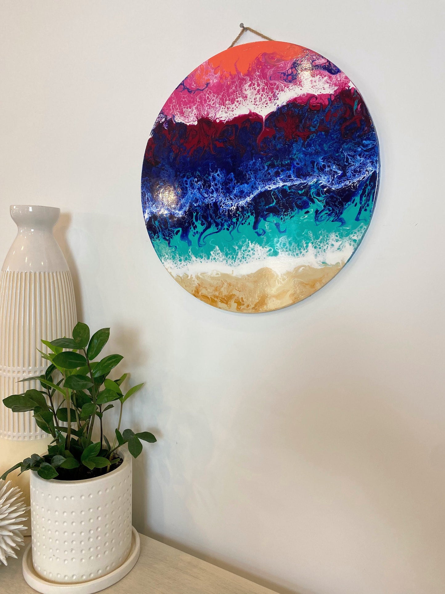 Sunset Beach 18" Round Wood Panel