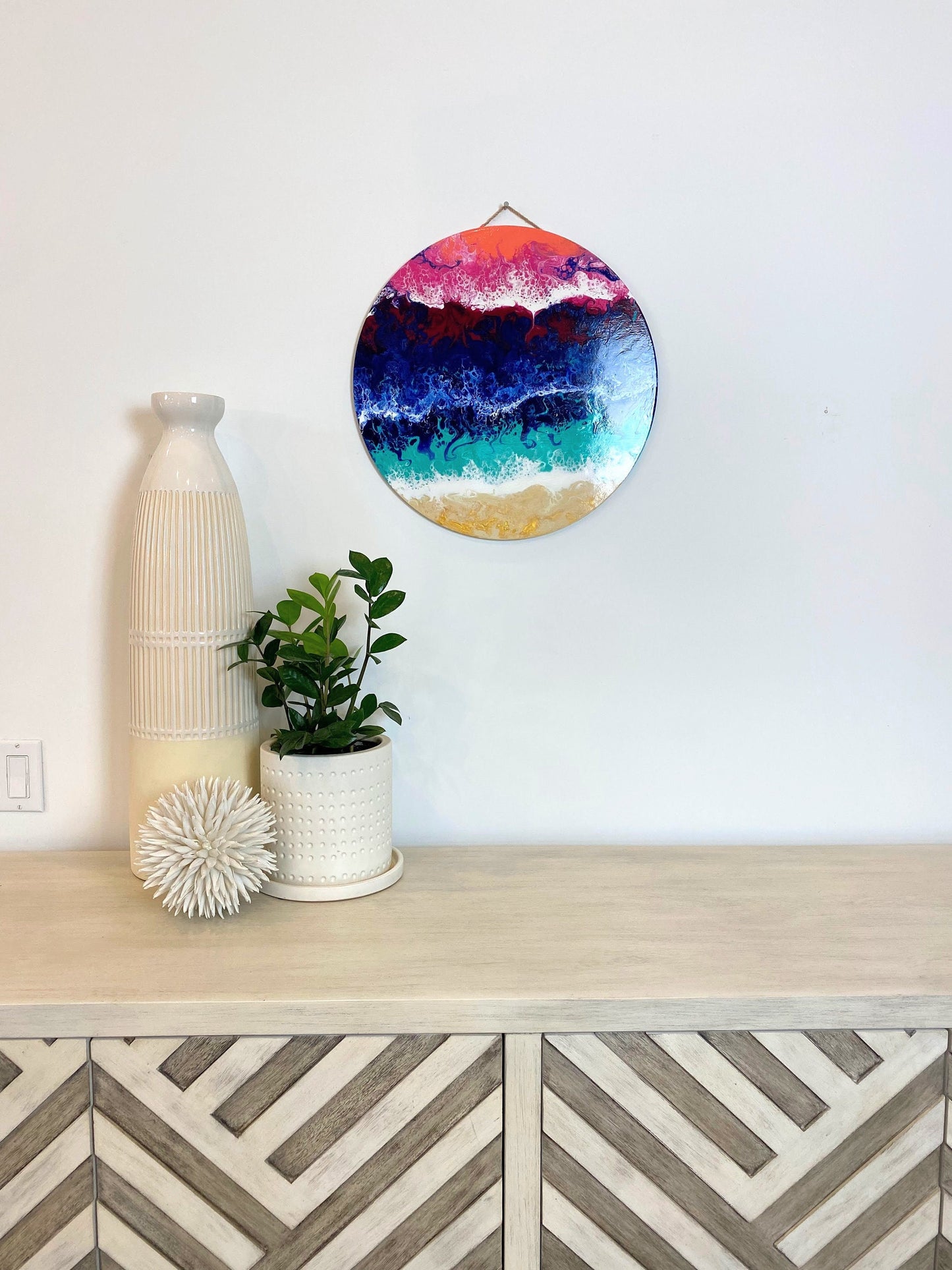 Sunset Beach 18" Round Wood Panel