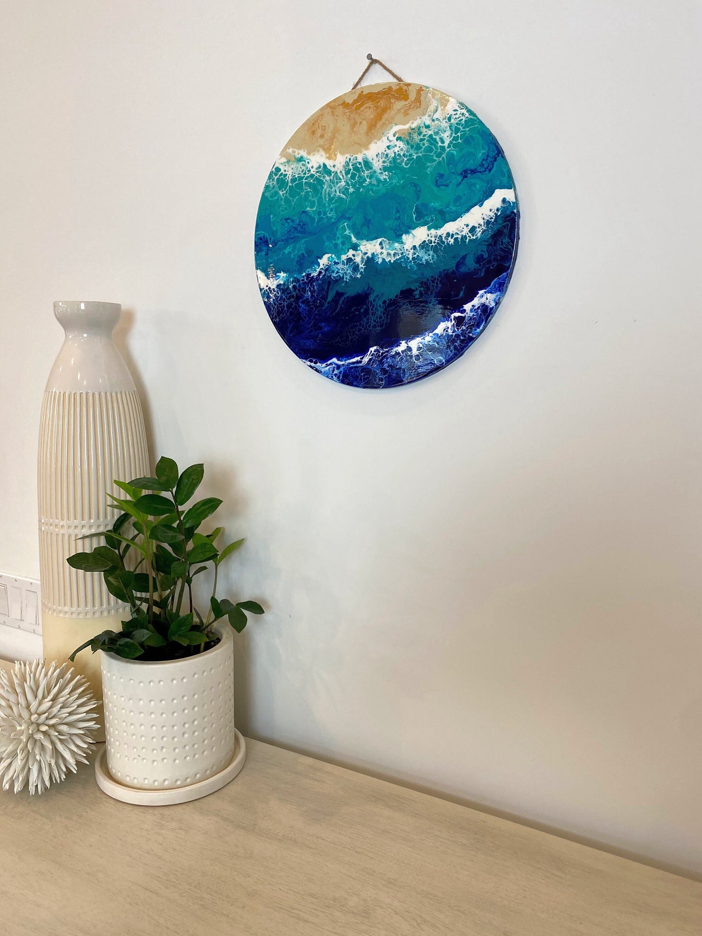 Beach 15" Round Wood Panel