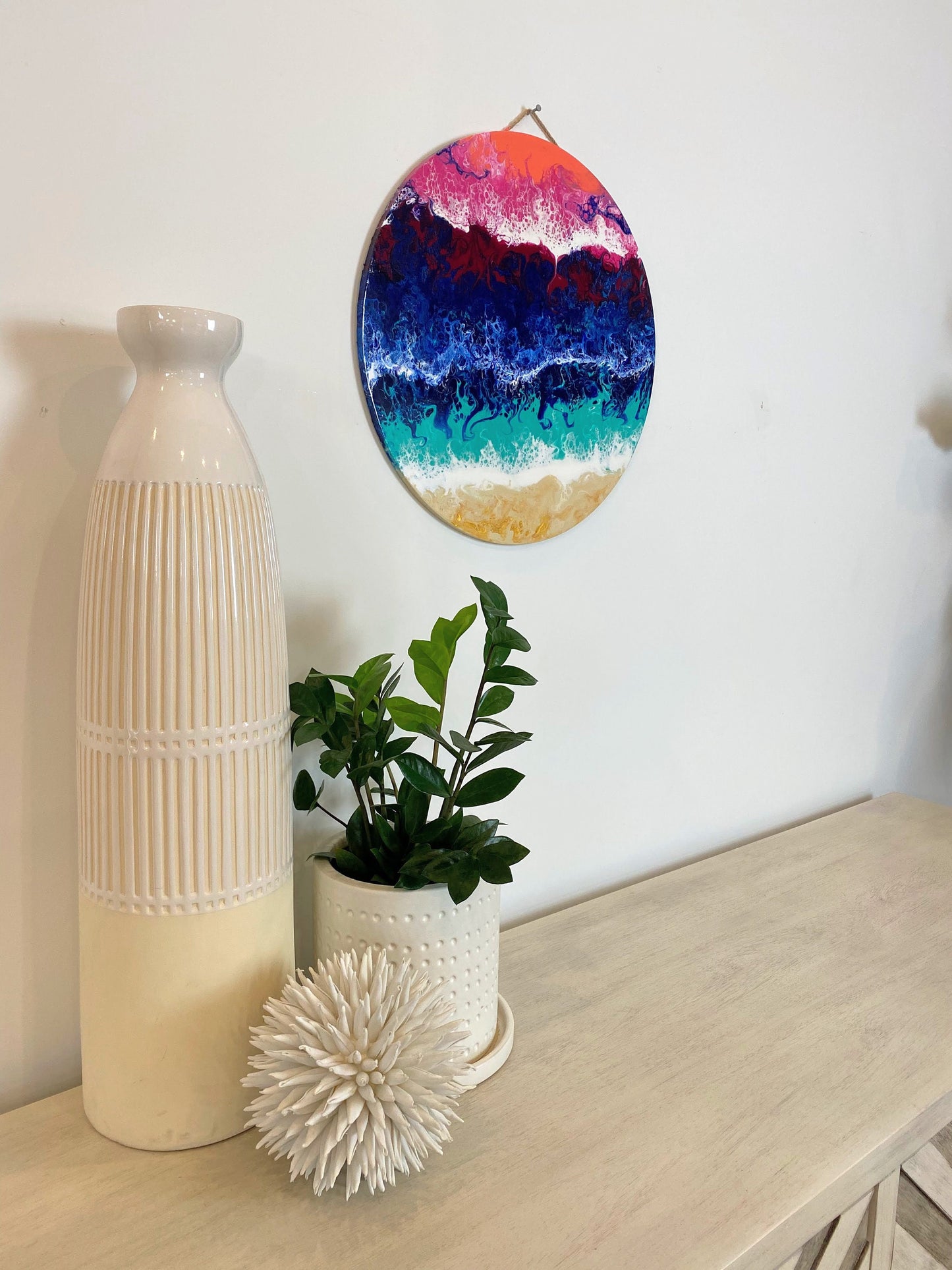 Sunset Beach 18" Round Wood Panel