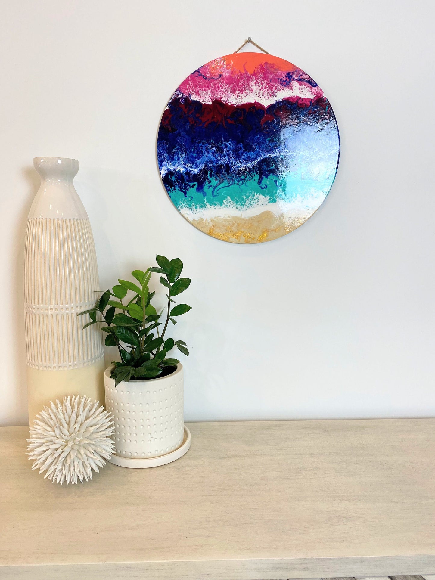 Sunset Beach 18" Round Wood Panel
