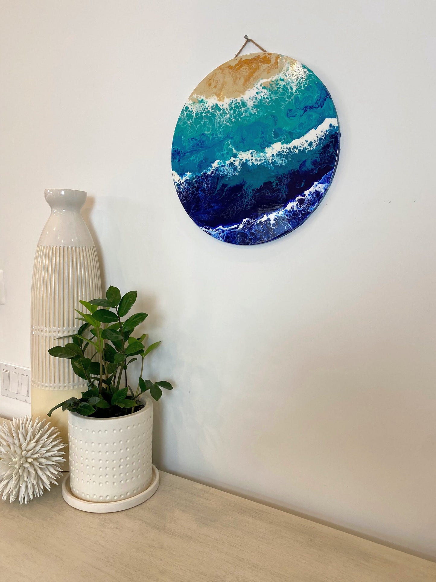 Beach 15" Round Wood Panel