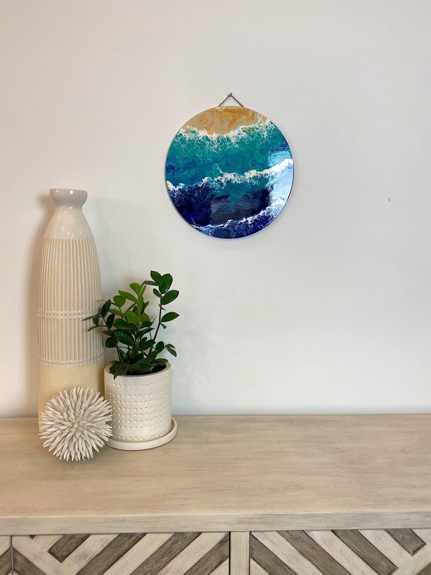 Beach 15" Round Wood Panel