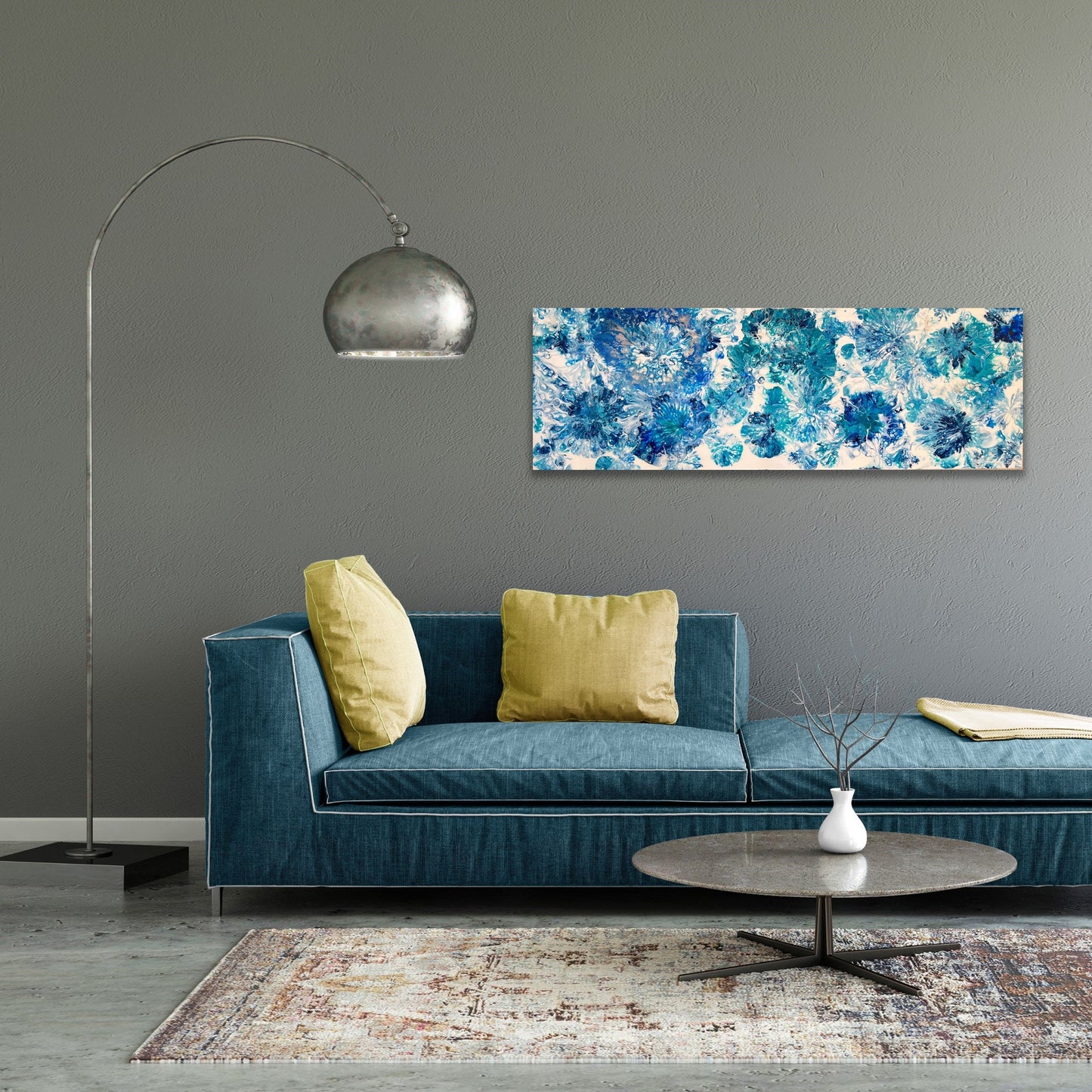 Blue Flowers Canvas 12"x36"x1.5" Gallery Canvas