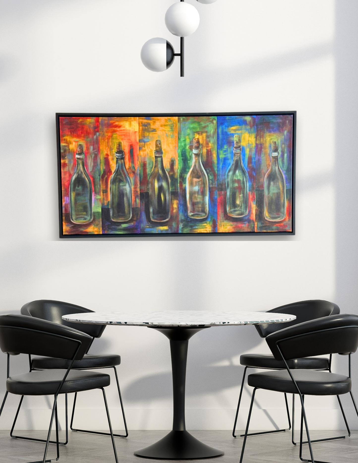 Abstract Elegance VIVID  Wine Bottle Series - Wine Bottle Wall Art Wrapped Canvas Vivid Colors