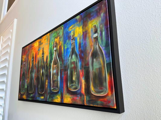 Abstract Elegance VIVID  Wine Bottle Series - Wine Bottle Wall Art Wrapped Canvas Vivid Colors